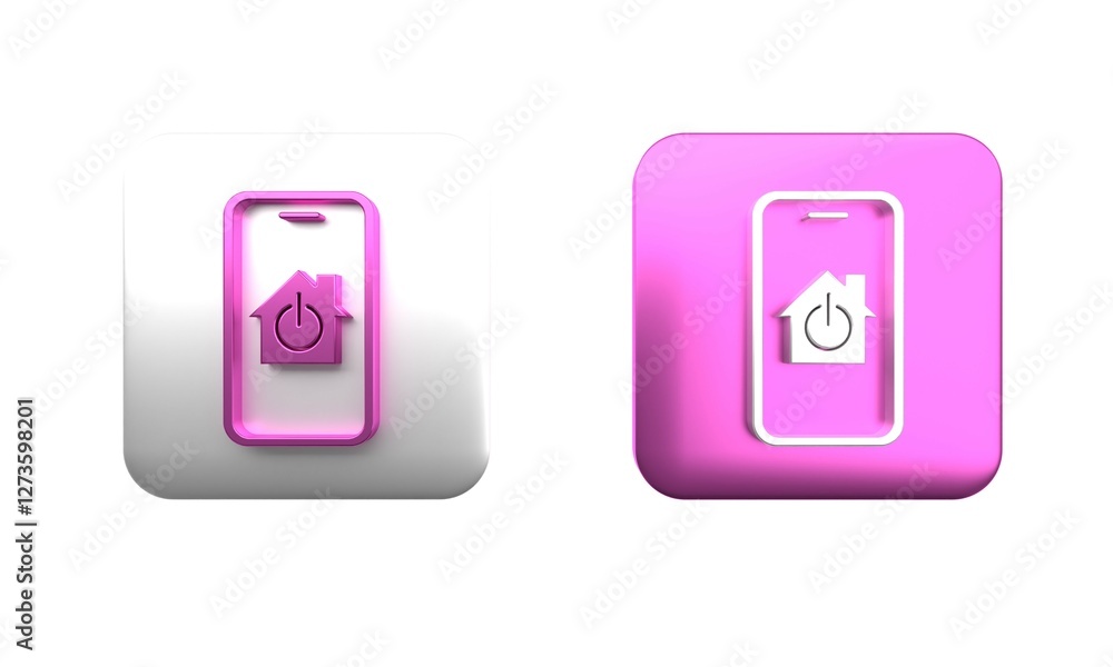 Poster colorful mobile phone with smart home icon isolated on white background. remote control. square butt