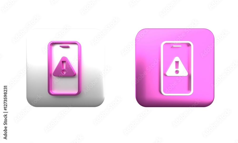 Aufkleber colorful mobile phone with exclamation mark icon isolated on white background. alert message smartph