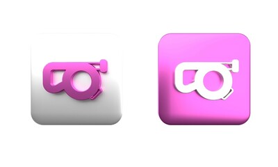 Colorful Retractable cord leash with carabiner icon isolated on white background. Pet dog lead. Animal accessory for outdoors walk. Square button. 3D render illustration