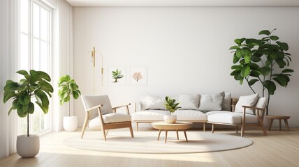 Fototapeta premium Modern Minimalist Living Room with Lush Plants