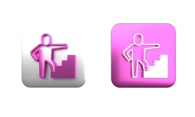 Colorful Stair with finish flag icon isolated on white background. Career growth business concept. Concept of business development. Square button. 3D render illustration