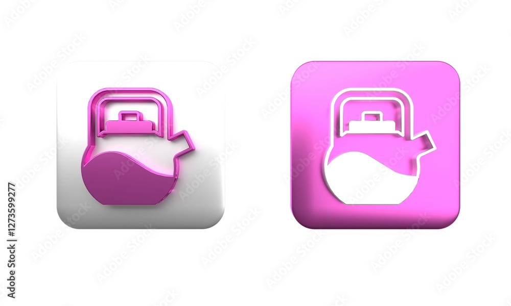 Poster colorful kettle with handle icon isolated on white background. teapot icon. square button. 3d render