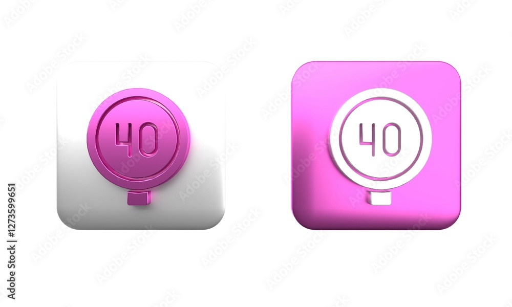 Poster colorful speed limit traffic sign 40 km icon isolated on white background. square button. 3d render 