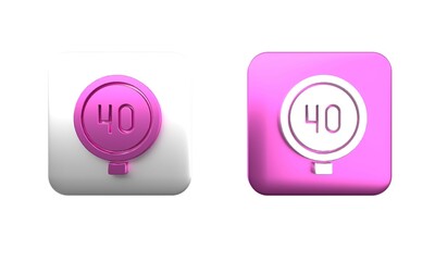 Colorful Speed limit traffic sign 40 km icon isolated on white background. Square button. 3D render illustration
