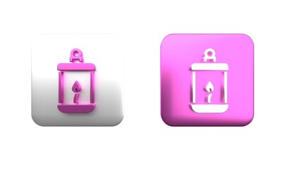 Colorful Ramadan Kareem lantern icon isolated on white background. Square button. 3D render illustration