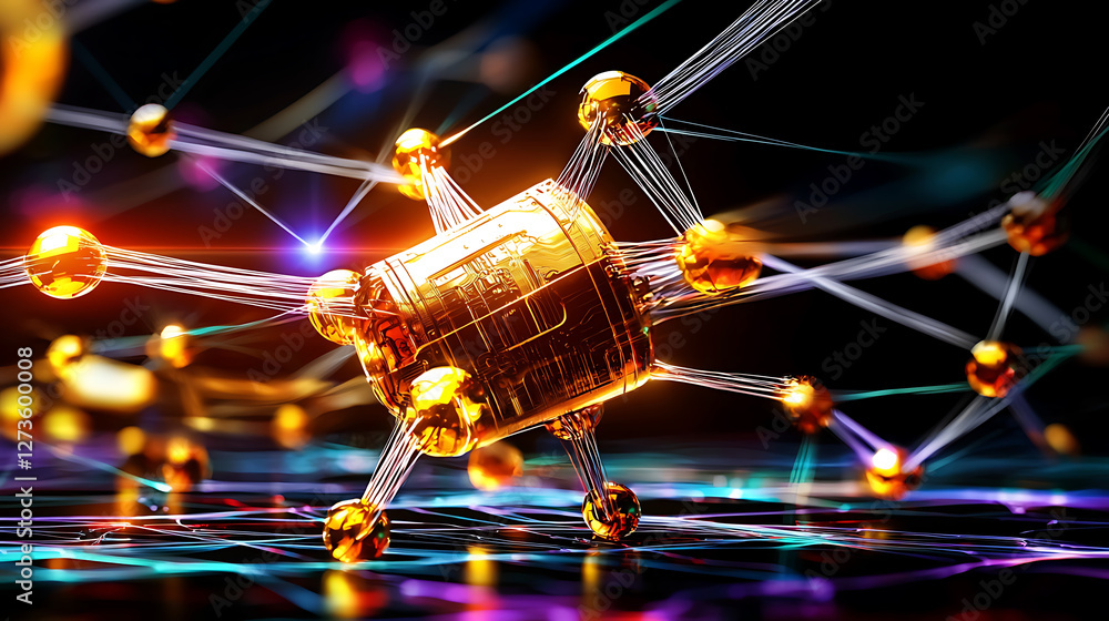 Poster innovative quantum computing technology digital realm 3d visualization futuristic environment close-