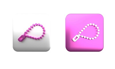 Colorful Rosary beads religion icon isolated on white background. Square button. 3D render illustration