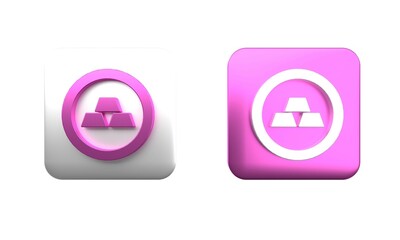 Colorful Gold bars icon isolated on white background. Banking business concept. Square button. 3D render illustration