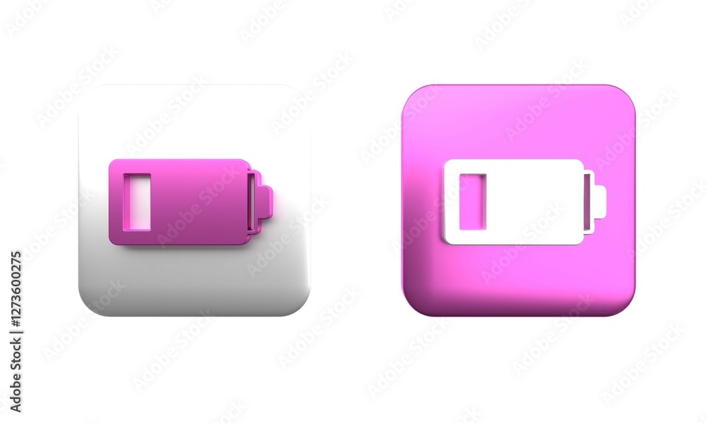 Poster colorful battery charge level indicator icon isolated on white background. square button. 3d render 