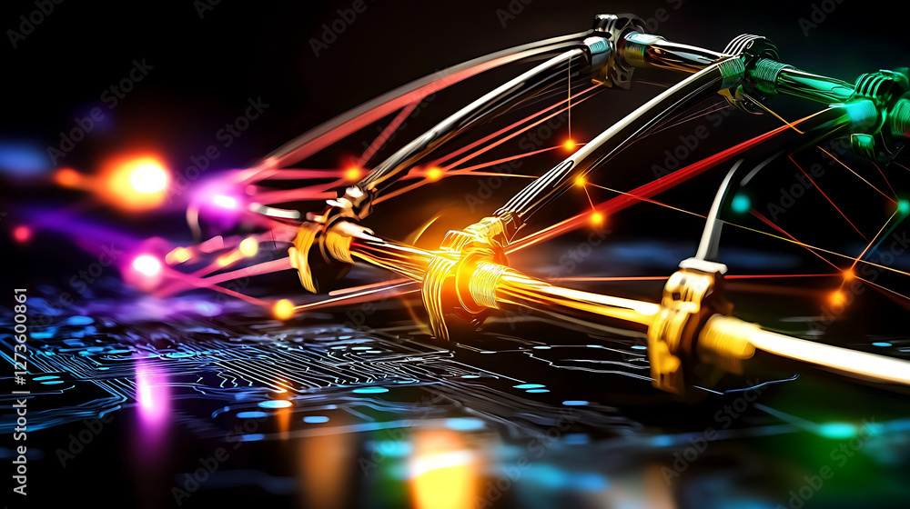 Poster technological innovation showcase digital environment abstract art vibrant light display macro persp