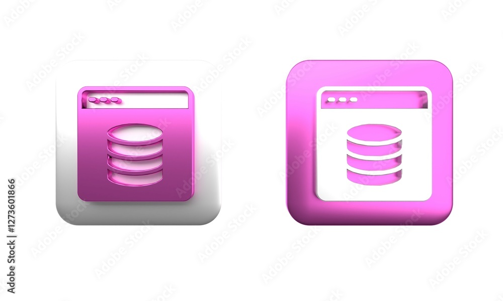 Poster colorful server, data, web hosting icon isolated on white background. square button. 3d render illus