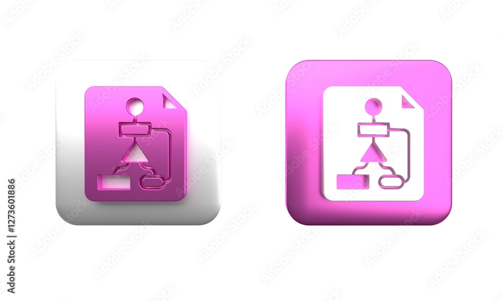 Poster colorful tile flowchart for program design or process management plan icon isolated on white backgro