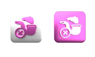 Colorful Smoking pipe with smoke icon isolated on white background. Tobacco pipe. Square button. 3D render illustration