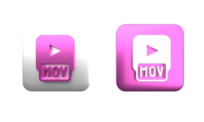 Colorful MOV file document. Download mov button icon isolated on white background. MOV file symbol. Audio and video collection. Square button. 3D render illustration