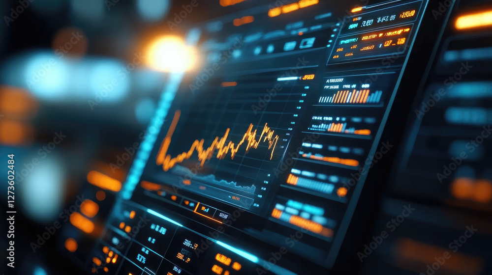 Aufkleber enhancing economic digital growth modern trading interface with multiple graphs and glowing trend li