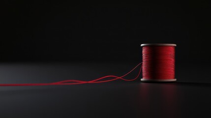 Red thread spool dark studio backdrop