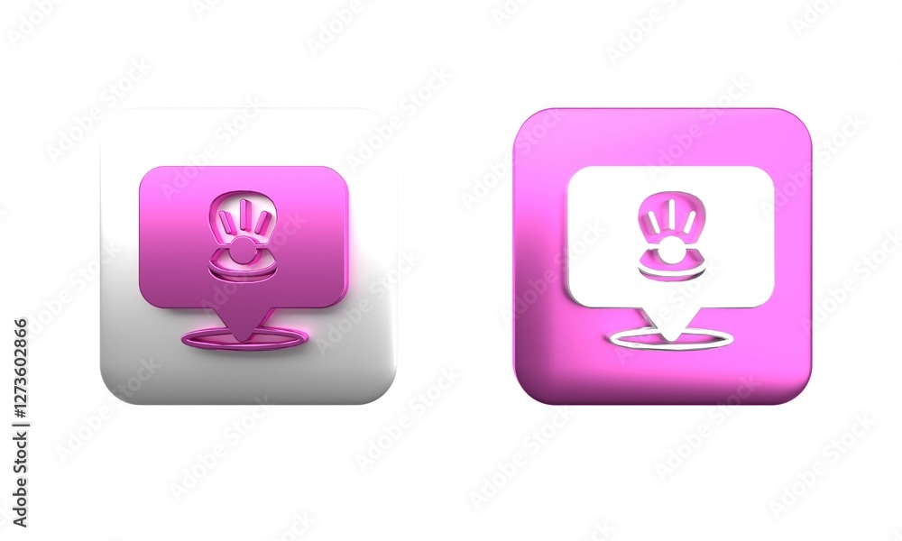 Poster colorful scallop sea shell icon isolated on white background. seashell sign. square button. 3d rende