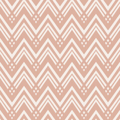Geometric chevron seamless pattern, 70s hipster retro style, triangle shape, zigzag unique stripe line,beige mocha grey colour palette. White background. Vector illustration