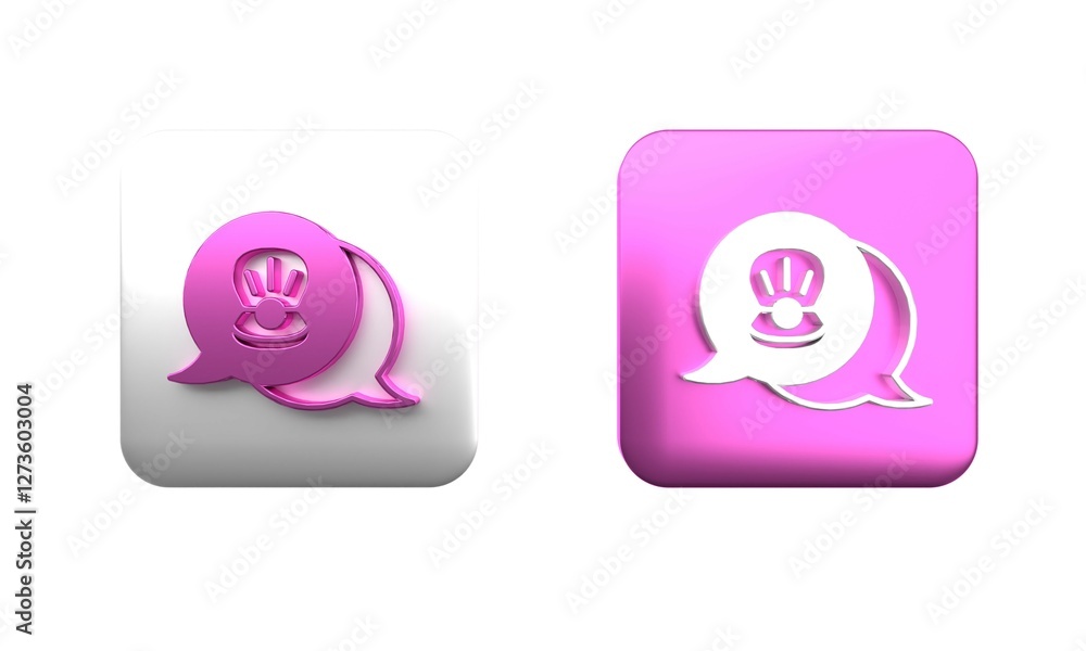 Poster colorful scallop sea shell icon isolated on white background. seashell sign. square button. 3d rende