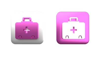Colorful First aid kit icon isolated on white background. Medical box with cross. Medical equipment for emergency. Healthcare concept. Square button. 3D render illustration