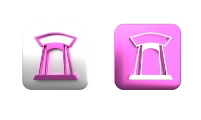 Colorful Korean traditional gate icon isolated on white background. Square button. 3D render illustration
