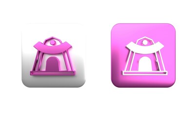Colorful Traditional Korean temple building icon isolated on white background. Square button. 3D render illustration