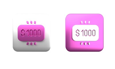 Colorful Money prize in casino icon isolated on white background. Square button. 3D render illustration
