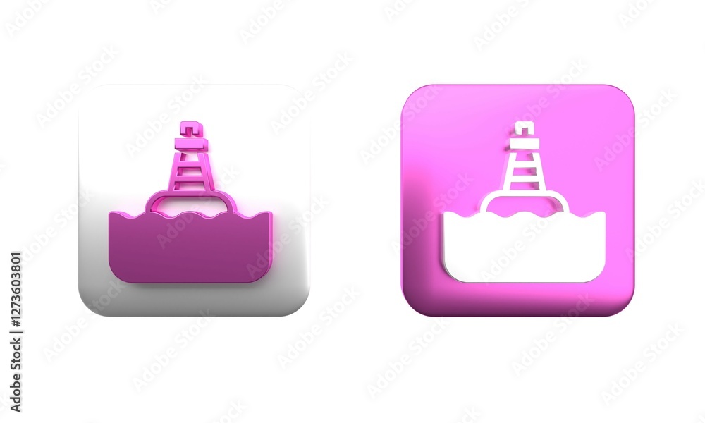 Poster colorful floating buoy on the sea icon isolated on white background. square button. 3d render illust