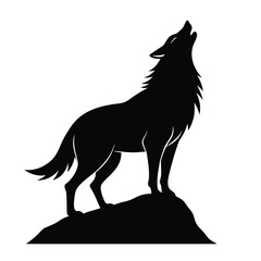 Howling Wolf on a Rock - Vector art Illustration