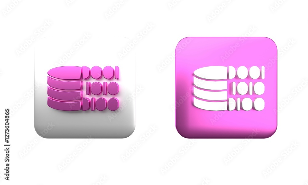 Poster colorful binary code icon isolated on white background. square button. 3d render illustration