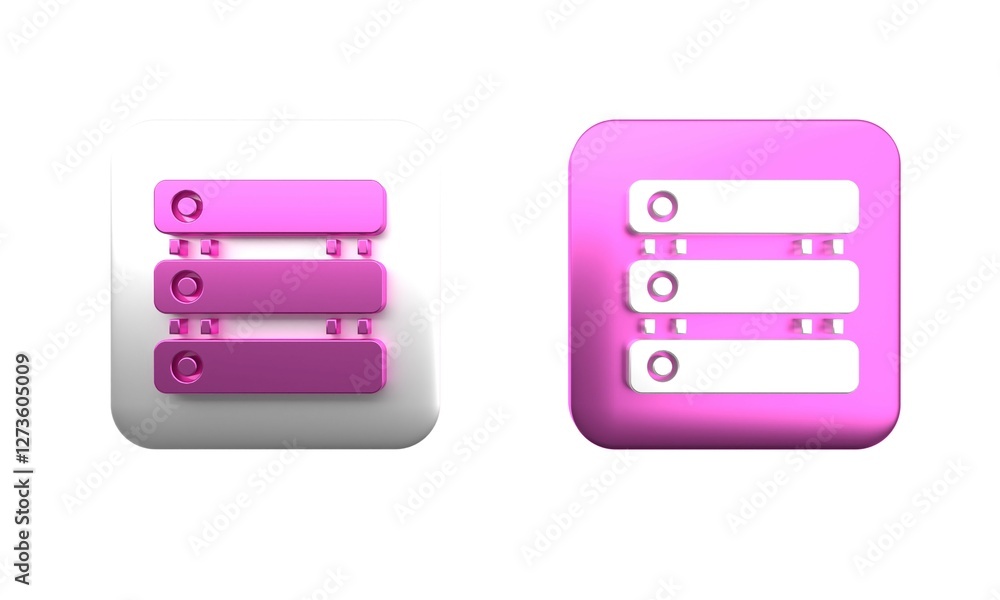 Poster colorful server, data, web hosting icon isolated on white background. square button. 3d render illus