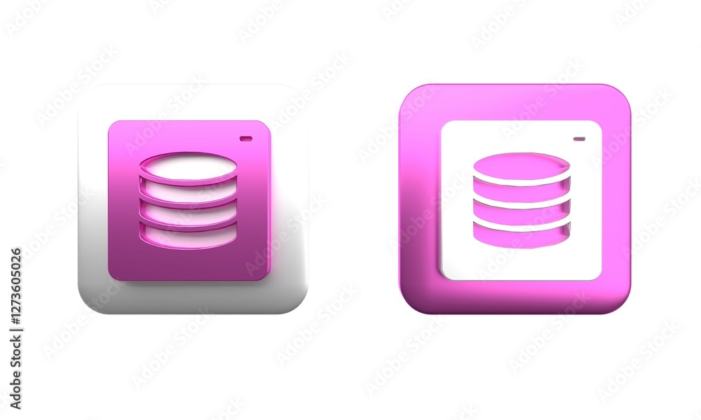 Poster Colorful Server, Data, Web Hosting icon isolated on white background. Square button. 3D render illustration