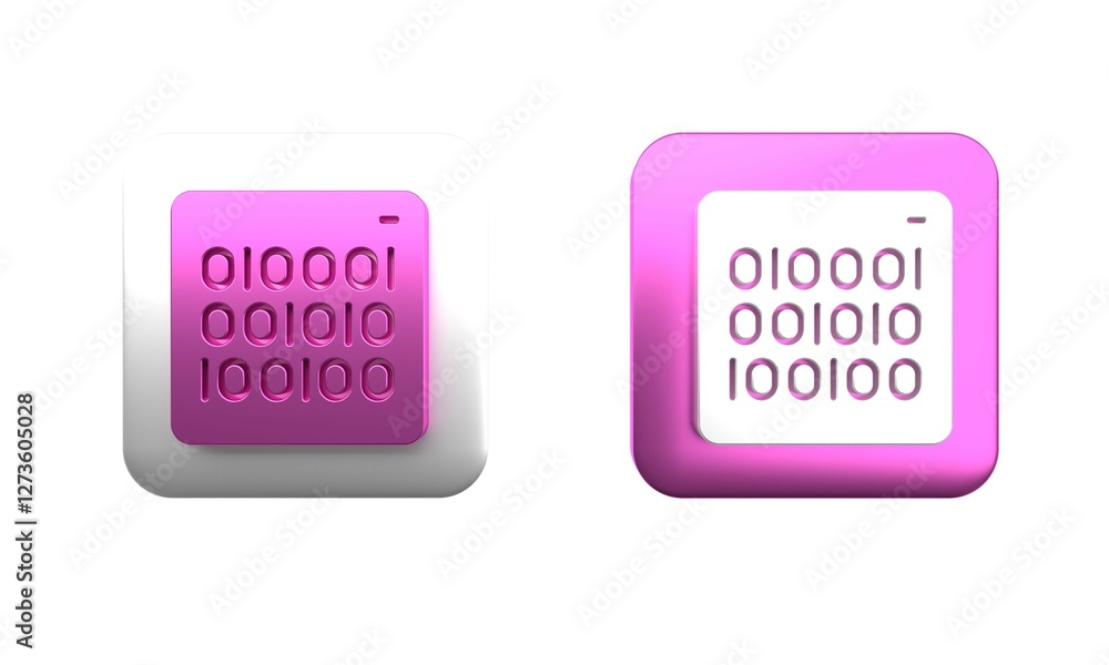 Poster colorful binary code icon isolated on white background. square button. 3d render illustration