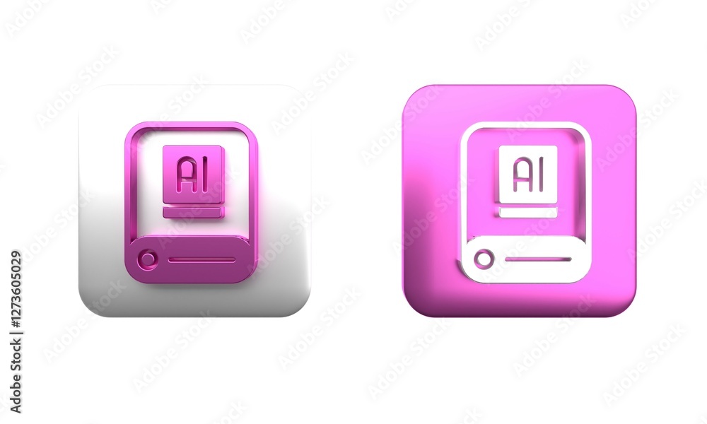 Poster Colorful Artificial intelligence AI icon isolated on white background. Machine learning, cloud computing, automated support assistance and networks. Square button. 3D render illustration
