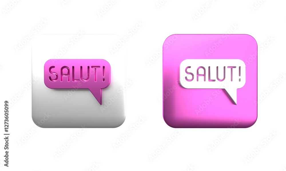 Poster colorful salut in different languages icon isolated on white background. speech bubbles. square butt