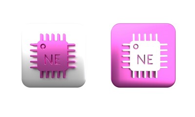 Colorful Computer processor with microcircuits CPU icon isolated on white background. Chip or cpu with circuit board. Micro processor. Square button. 3D render illustration