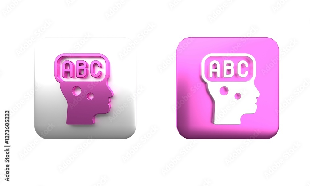 Aufkleber colorful learning foreign languages icon isolated on white background. square button. 3d render illu