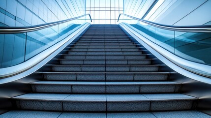 Obraz premium Modern, clean escalator leading up to bright, spacious interior.
