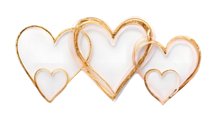 Intertwined gold and white hearts isolated on clear png background