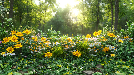Obraz premium Vibrant wildflower garden basking in sunlight