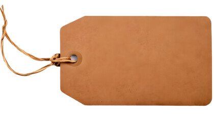 Kraft paper tag with twine isolated on clear png background