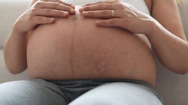 Pregnant concept. Pregnant woman hands on belly touching