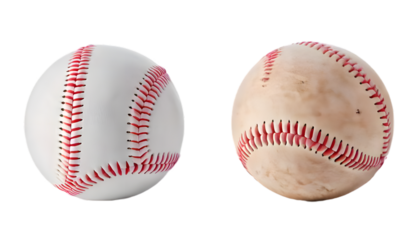 New and worn baseball comparison isolated on clear png background