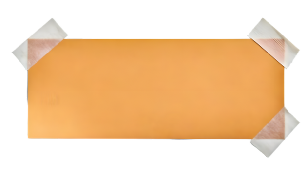 Orange note with tape corners isolated on clear png background