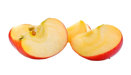Red apple slices isolated on clear png background