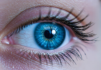 Fototapeta premium Extreme Close-up of Blue Human Eye, Generative AI image, Macro Shot of Blue Iris and Pupil, Generative AI image