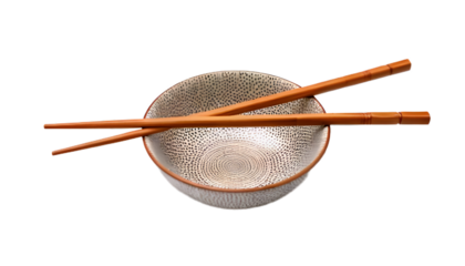 Speckled bowl and chopsticks isolated on clear png background