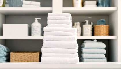 a neatly organized bathroom storage space.