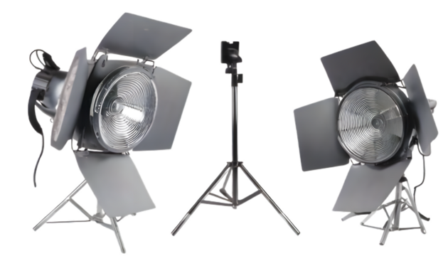 Studio lighting setup with fresnel lights isolated on clear png background