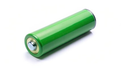 Green cylindrical battery on white background